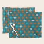 Atomic Age 1950s Starburst Pattern in Mid-Century Modern Turquoise, Rust, Teal Placemat Gallery Image 1