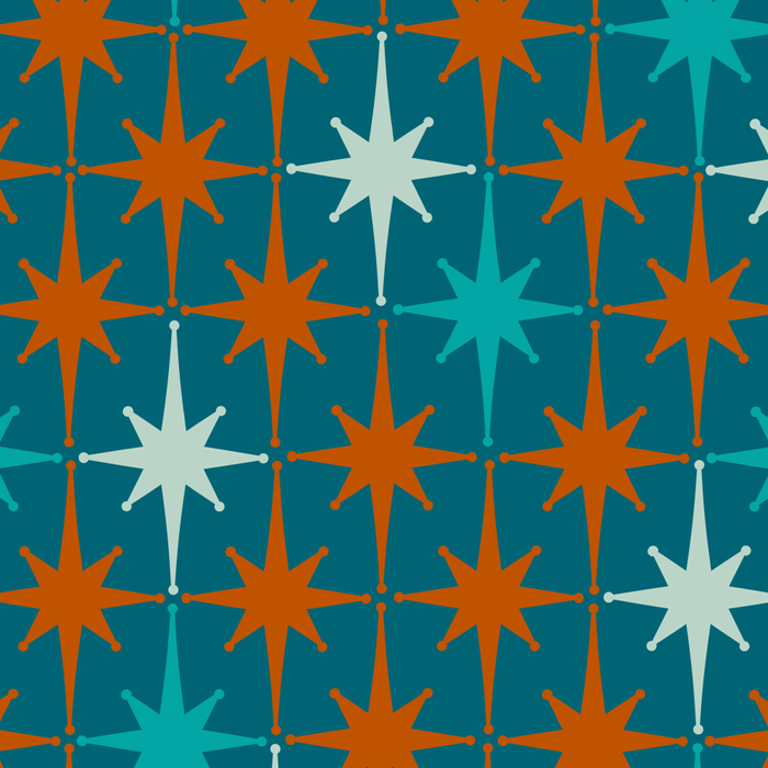 Atomic Age 1950s Starburst Pattern in Mid-Century Modern Turquoise, Rust, Teal Coffee Mug Gallery Image 2