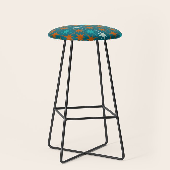 Atomic Age 1950s Starburst Pattern in Mid-Century Modern Turquoise, Rust, Teal Stool Gallery Image 1