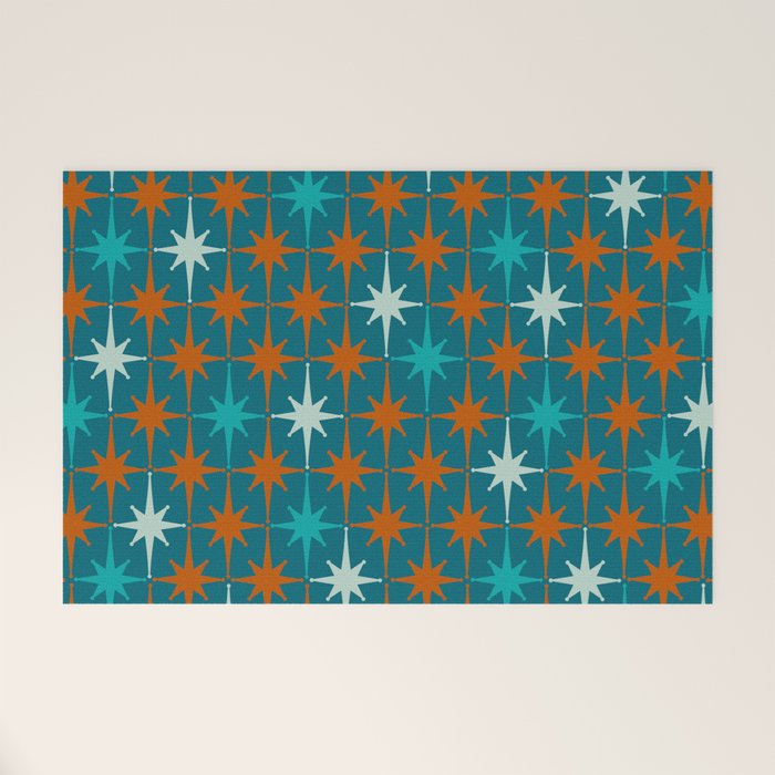Atomic Age 1950s Starburst Pattern in Mid-Century Modern Turquoise, Rust, Teal Welcome Mat Gallery Image 1