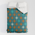 Atomic Age 1950s Starburst Pattern in Mid-Century Modern Turquoise, Rust, Teal Comforter Gallery Image 6