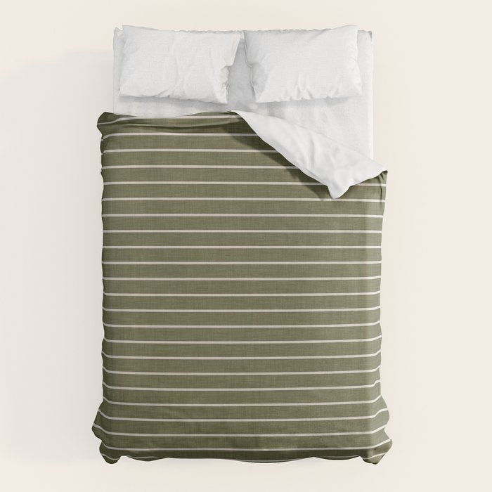 Cozy Stripes In Olive Green Duvet Cover Gallery Image 1