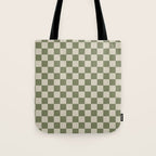 Checkerboard Check Checkered Pattern in Sage Olive Green and Beige Tote Bag Gallery Image 1