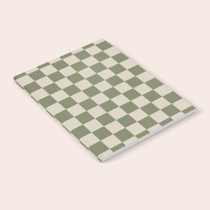 Checkerboard Check Checkered Pattern in Sage Olive Green and Beige Notebook Gallery Image 2