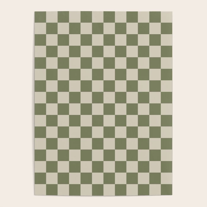 Checkerboard Check Checkered Pattern in Sage Olive Green and Beige Poster Gallery Image 4
