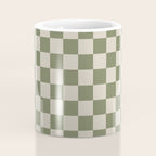 Checkerboard Check Checkered Pattern in Sage Olive Green and Beige Coffee Mug Gallery Image 4