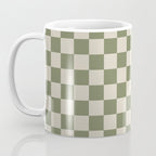 Checkerboard Check Checkered Pattern in Sage Olive Green and Beige Coffee Mug Gallery Image 3