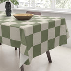 Checkerboard Check Checkered Pattern in Sage Olive Green and Beige Tablecloth Gallery Image 3