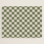 Checkerboard Check Checkered Pattern in Sage Olive Green and Beige Jigsaw Puzzle Gallery Image 1