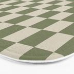Checkerboard Check Checkered Pattern in Sage Olive Green and Beige Bath Mat Gallery Image 3