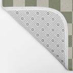 Checkerboard Check Checkered Pattern in Sage Olive Green and Beige Bath Mat Gallery Image 2