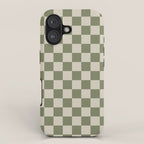 Checkerboard Check Checkered Pattern in Sage Olive Green and Beige iPhone Case Gallery Image 1