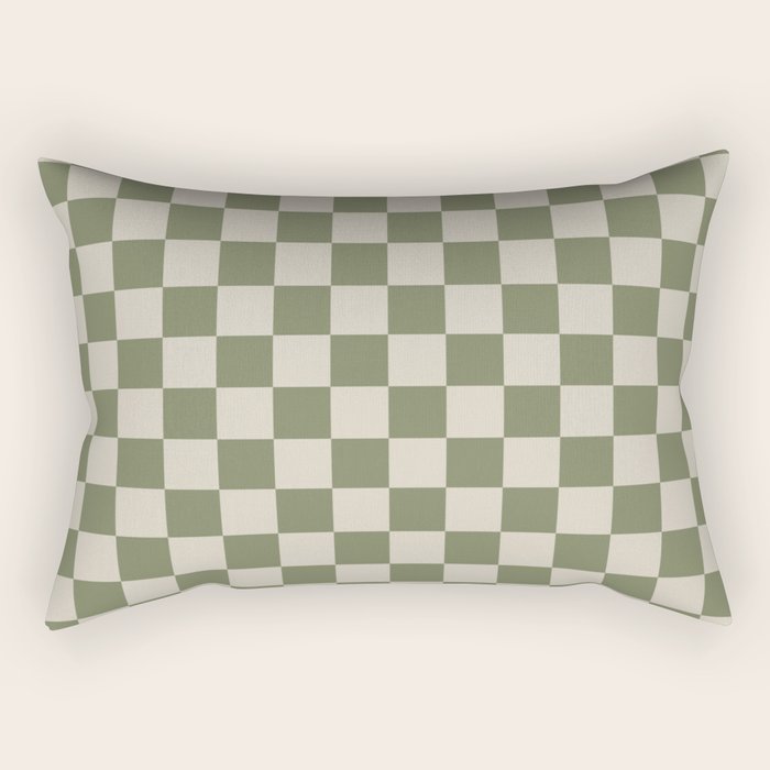 Checkerboard Check Checkered Pattern in Sage Olive Green and Beige Rectangular Pillow Gallery Image 1