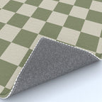 Checkerboard Check Checkered Pattern in Sage Olive Green and Beige Rug Gallery Image 4