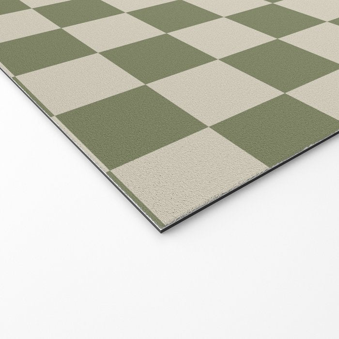 Checkerboard Check Checkered Pattern in Sage Olive Green and Beige Welcome Mat Gallery Image 2