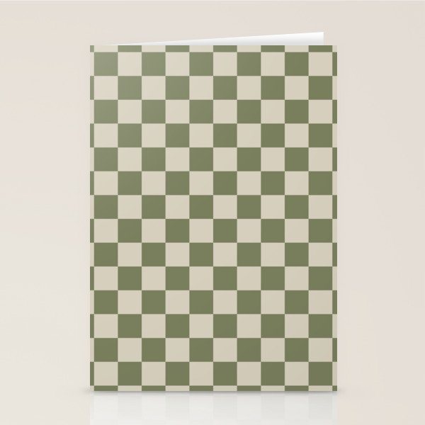 Checkerboard Check Checkered Pattern in Sage Olive Green and Beige Stationery Card Gallery Image 2