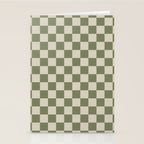 Checkerboard Check Checkered Pattern in Sage Olive Green and Beige Stationery Card Gallery Image 2