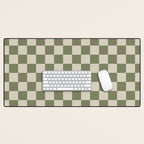 Checkerboard Check Checkered Pattern in Sage Olive Green and Beige Desk Mat Gallery Image 1