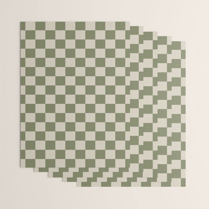 Checkerboard Check Checkered Pattern in Sage Olive Green and Beige Wrapping Paper Gallery Image 3