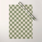 Checkerboard Check Checkered Pattern in Sage Olive Green and Beige Wrapping Paper Gallery Image 1