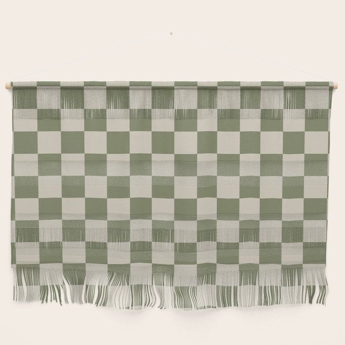 Checkerboard Check Checkered Pattern in Sage Olive Green and Beige Wall Hanging Gallery Image 1
