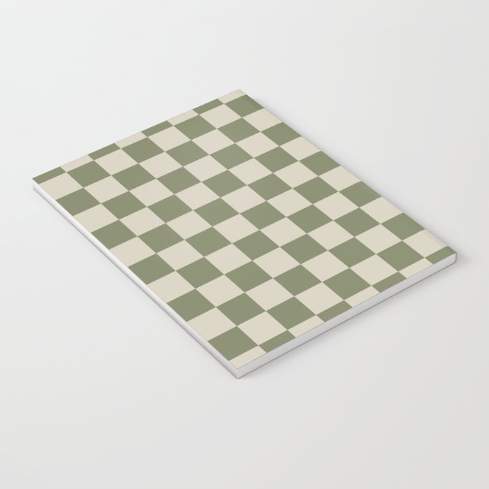Checkerboard Check Checkered Pattern in Sage Olive Green and Beige Notebook Gallery Image 3