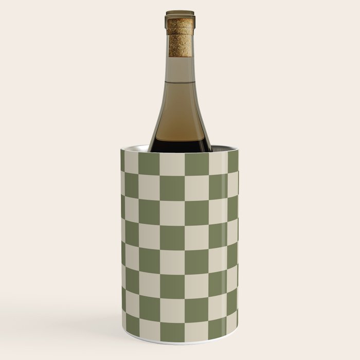 Checkerboard Check Checkered Pattern in Sage Olive Green and Beige Wine Chiller Gallery Image 3