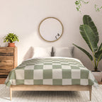 Checkerboard Check Checkered Pattern in Sage Olive Green and Beige Comforter Gallery Image 3