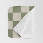 Checkerboard Check Checkered Pattern in Sage Olive Green and Beige Throw Blanket Gallery Image 3