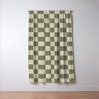 Checkerboard Check Checkered Pattern in Sage Olive Green and Beige Window Curtain Gallery Image 3