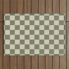 Checkerboard Check Checkered Pattern in Sage Olive Green and Beige Outdoor Rug Gallery Image 1