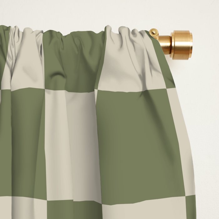 Checkerboard Check Checkered Pattern in Sage Olive Green and Beige Window Curtain Gallery Image 2