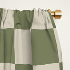 Checkerboard Check Checkered Pattern in Sage Olive Green and Beige Window Curtain Gallery Image 2