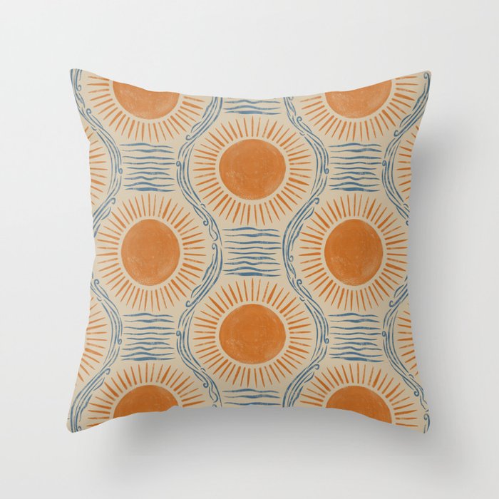 Boho Sun and Sea Vintage Ogee Throw Pillow