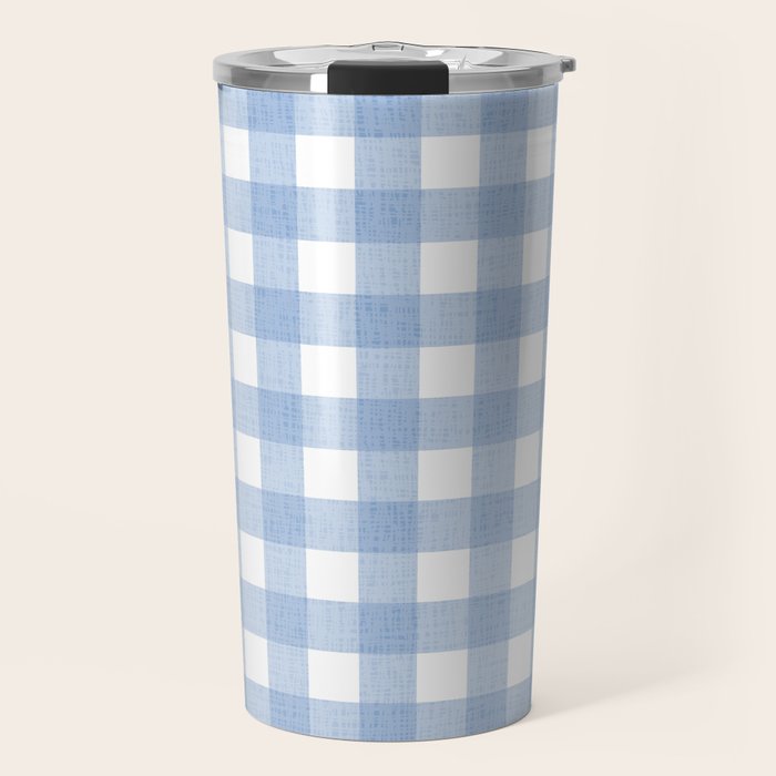 Powder Blue Plaid Travel Mug Gallery Image 1