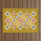 Checkerboard Quilt Shapes - Multicolor Gold Outdoor Rug Gallery Image 1