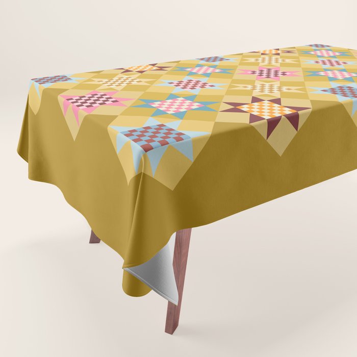 Checkerboard Quilt Shapes - Multicolor Gold Tablecloth Gallery Image 1