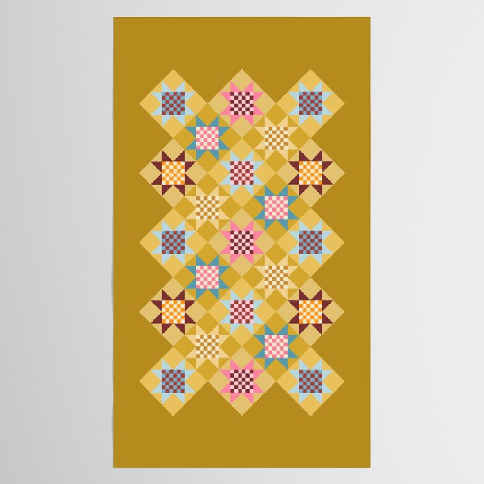 Checkerboard Quilt Shapes - Multicolor Gold Tablecloth Gallery Image 2