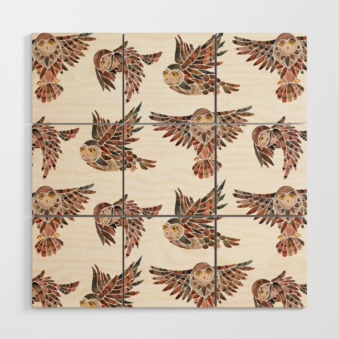 Owls in Flight - Brown Palette Wood Wall Art Gallery Image 1