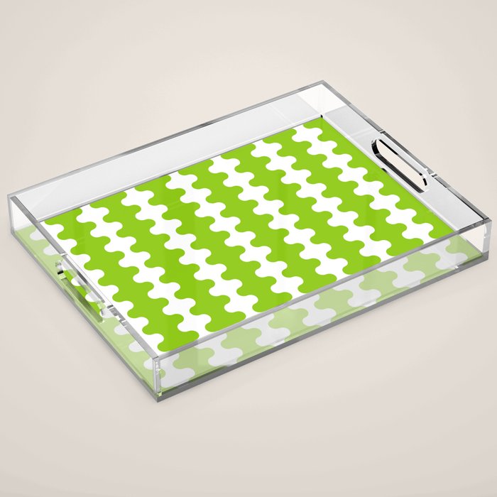 Wavy Stripes Lime Green Ogee A-Go-Go Retro Contemporary Pattern Acrylic Tray Gallery Image 1