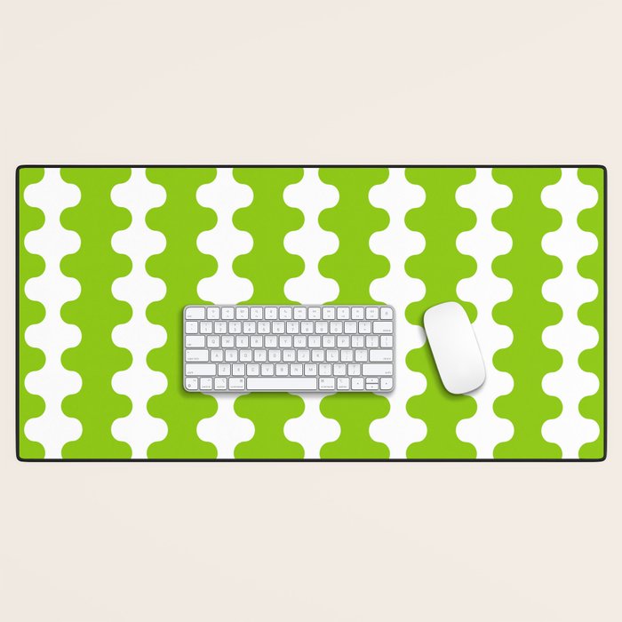 Wavy Stripes Lime Green Ogee A-Go-Go Retro Contemporary Pattern Desk Mat Gallery Image 1