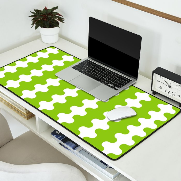 Wavy Stripes Lime Green Ogee A-Go-Go Retro Contemporary Pattern Desk Mat Gallery Image 2