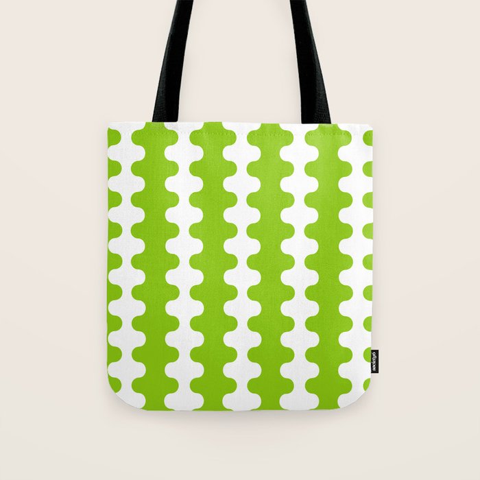Wavy Stripes Lime Green Ogee A-Go-Go Retro Contemporary Pattern Tote Bag Gallery Image 1