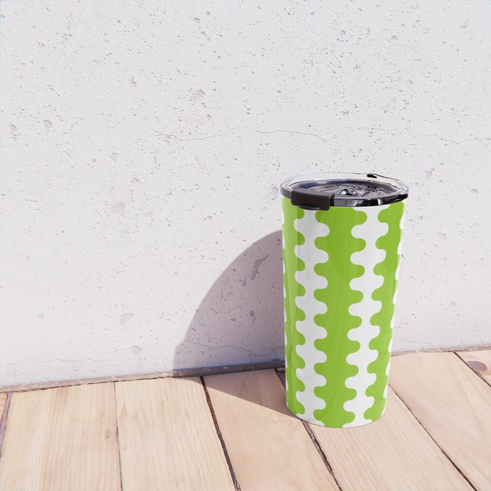 Wavy Stripes Lime Green Ogee A-Go-Go Retro Contemporary Pattern Travel Mug Gallery Image 4