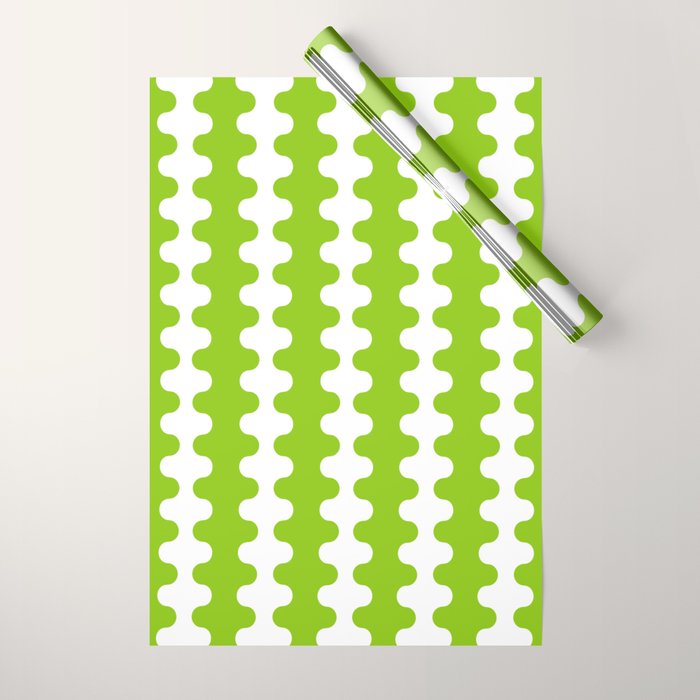 Wavy Stripes Lime Green Ogee A-Go-Go Retro Contemporary Pattern Wrapping Paper Gallery Image 1