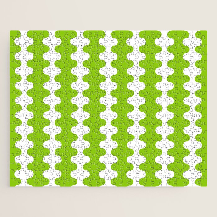Wavy Stripes Lime Green Ogee A-Go-Go Retro Contemporary Pattern Jigsaw Puzzle Gallery Image 1