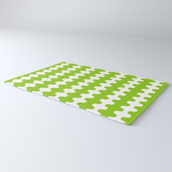 Wavy Stripes Lime Green Ogee A-Go-Go Retro Contemporary Pattern Rug Gallery Image 3