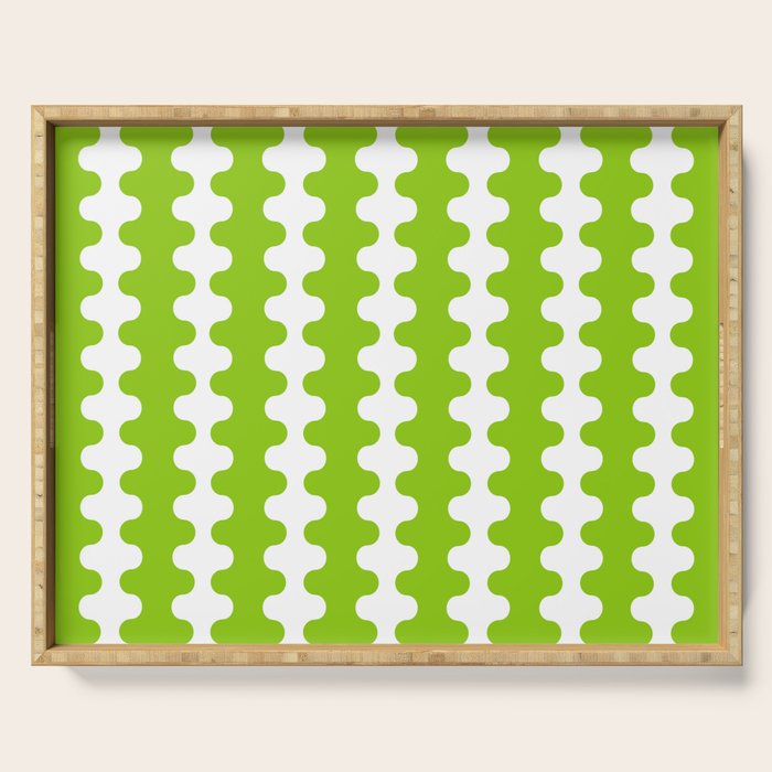Wavy Stripes Lime Green Ogee A-Go-Go Retro Contemporary Pattern Serving Tray Gallery Image 1