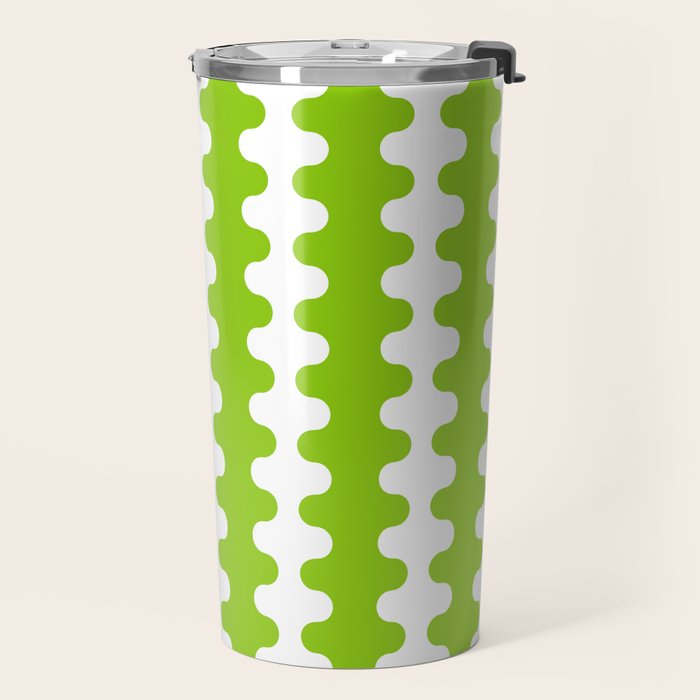 Wavy Stripes Lime Green Ogee A-Go-Go Retro Contemporary Pattern Travel Mug Gallery Image 2