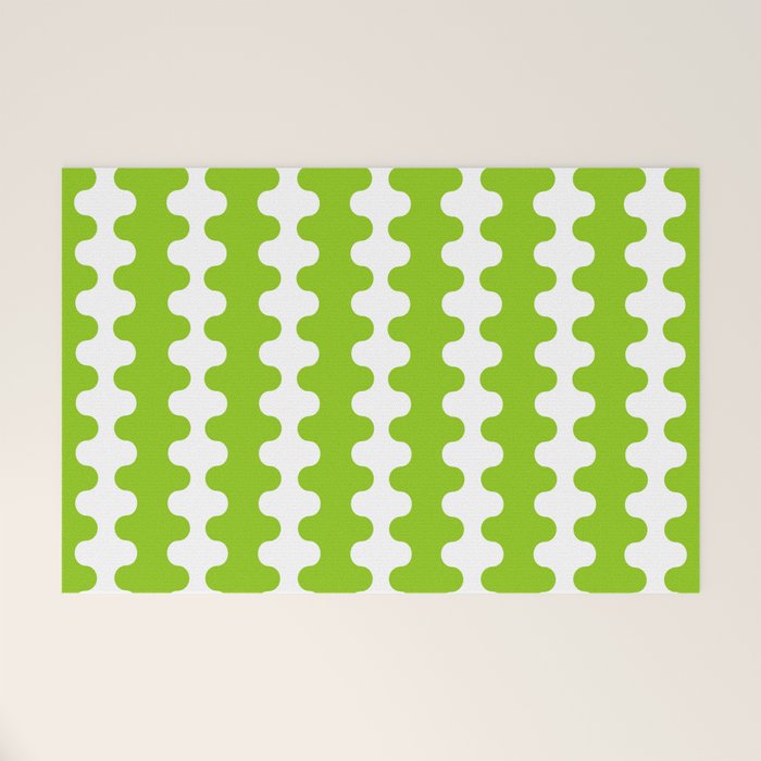Wavy Stripes Lime Green Ogee A-Go-Go Retro Contemporary Pattern Welcome Mat Gallery Image 1
